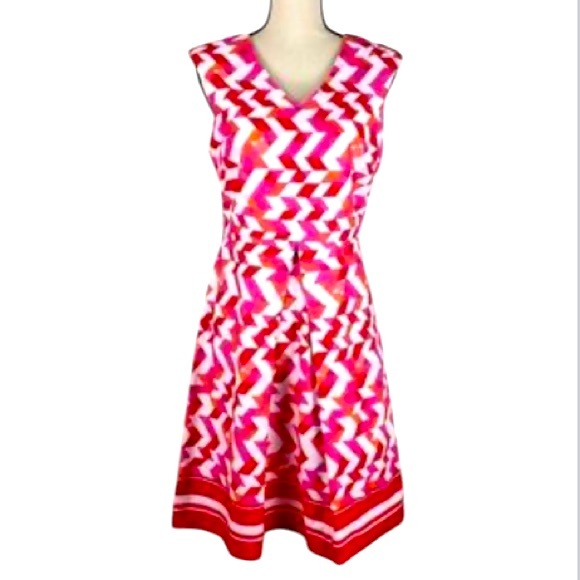 Studio One Dresses & Skirts - (Studio One) Vibrant Pink & White Sleeveless Cotton Blend Chevron Dress - 8